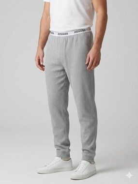 FITIGUES GYM VINTAGE HEATHER GRAY WAFFLE KNIT STRAIGHT LEG ELASTIC WAIST PANTS